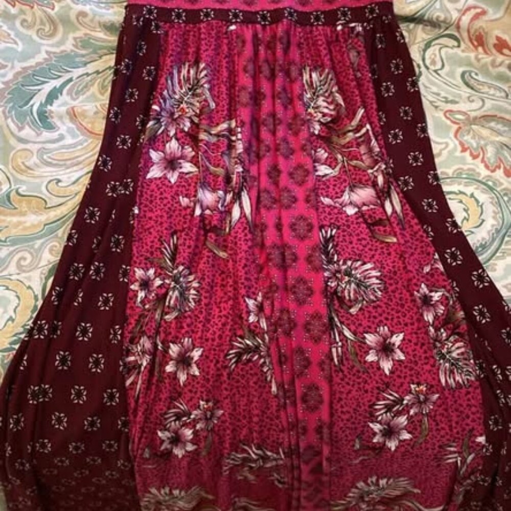White House Black Market Pink and Burgundy Floral Maxi Dress